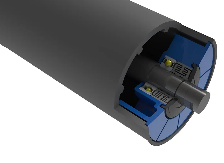 Cutaway view of a conveyor roller sealing system