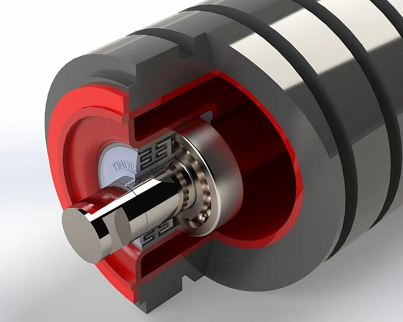 Cutaway view of an impact conveyor roller